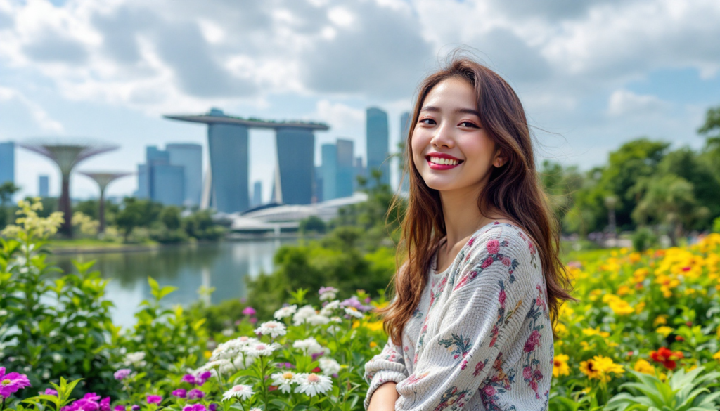 Singaporean female model posing at Gardens by the bay